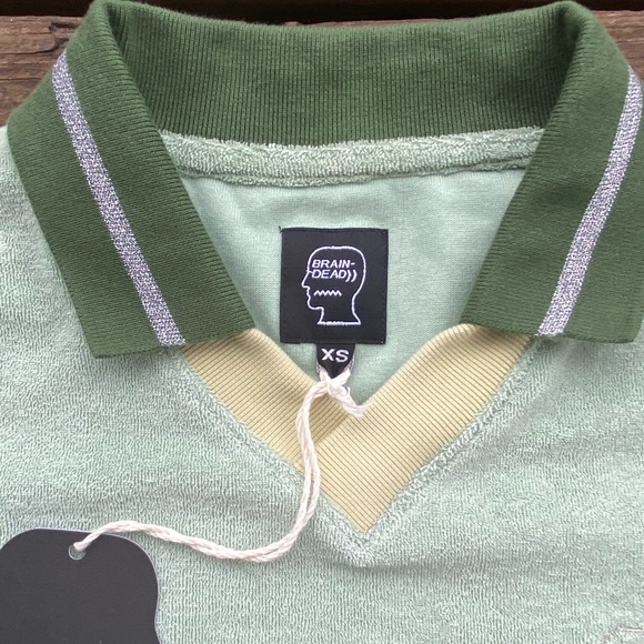 Brain dead split neck terry cloth long sleeve polo shirt - Picture 2 of 6